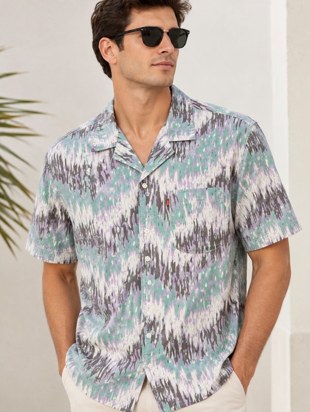 Levi's Mint, Gray & White Short-Sleeve Patterned Camp Shirt